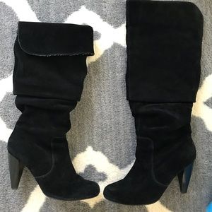 Black Steve Madden suede knee high boots.